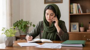 زن افغان در حال گزارش گمشدن اسناد هویتی و بانکی