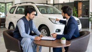 مشتری افغان در حال بررسی قرارداد مرابحه برای خرید موتر